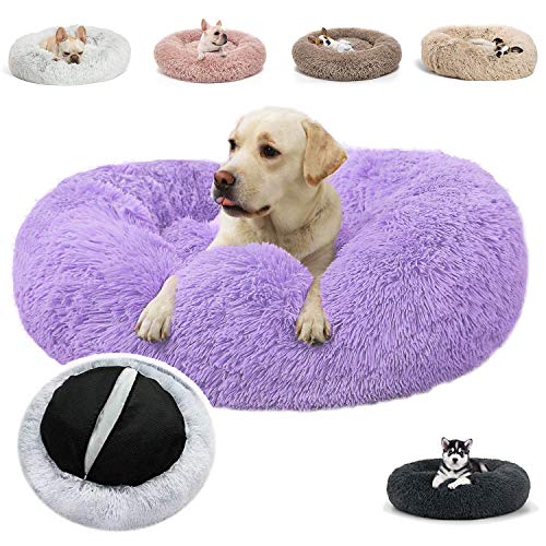 JRUI Hundebett Orthopädisch für Mittelgroße Hunde, Waschbar Katzenbett Hundekissen, Rund Plüsch Hundesofa Hundekörbchen Katzenkissen Flauschig- lila Ø 60 cm von JRUI