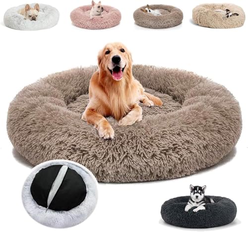 JRUI Kuscheliges Hundebett Rund Hundekissen Flauschig Katzenbett - XL 80cm, Bezug abnehmbar & Waschbar, Plüsch Hundekörbchen Kuschelbett Donut Haustierbett für Kleine, Mittelgroße Extra Große Hunde von JRUI