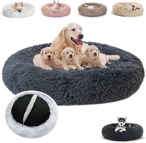 JRUI Hundebett für Grosse Hunde Abziehbar Waschbar (3XL) 100 cm Ø, Rund Plüsch Hundekissen Katzenbett Waschbar Warme Bequeme Hundesofa Hundekörbchen für Mittelgroße Hunde, Dunkelgrau von JRUI