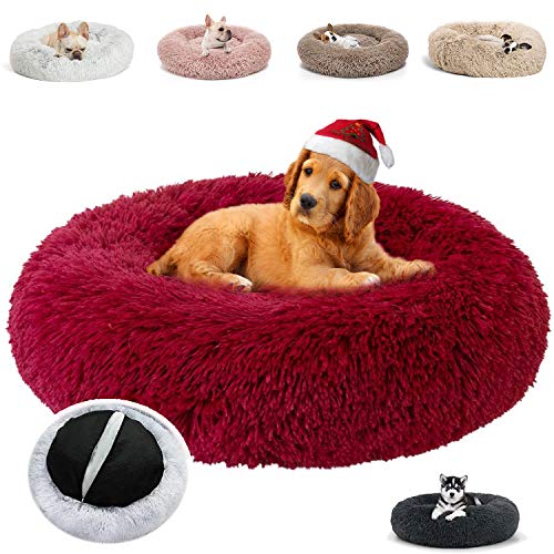 JRUI Hundehöhle für Große Hunde, Rund Plüsch Hundekissen Katzenbett Waschbar Warme Bequeme Hundesofa Hundekörbchen für Mittelgroße Hunde - Rot 100x100x20cm von JRUI