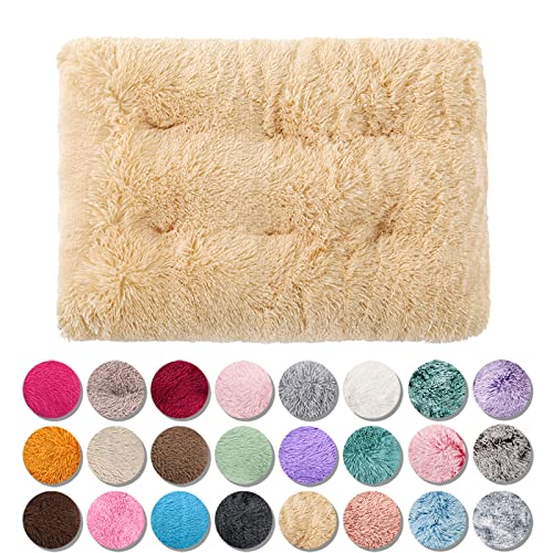 JRUI Hundekissen Flauschig, Langer Plüsch Hundebett Maschinenwaschbar, Super Warme Hundematte, Hundekorb Anti-Rutsch, Hundebetten für Grosse und Mittelgroße Hunde, Champagner S-55X40cm von JRUI