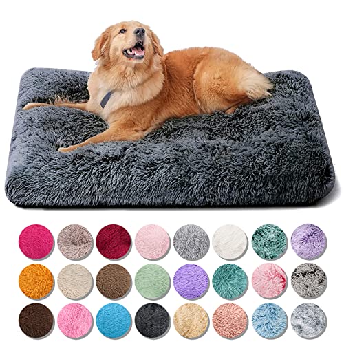 JRUI Hundekissen Flauschig, Langer Plüsch Hundebett Maschinenwaschbar, Super Warme Hundematte, Hundekorb Anti-Rutsch, Hundebetten für Grosse und Mittelgroße Hunde, Dunkelgrau M-65X68cm von JRUI