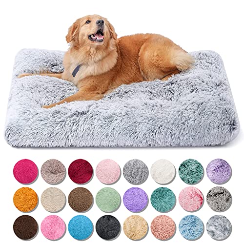 JRUI Hundekissen Flauschig, Langer Plüsch Hundebett Maschinenwaschbar, Super Warme Hundematte, Hundekorb Anti-Rutsch, Hundebetten für Grosse und Mittelgroße Hunde, Hellgrau M-65X67cm von JRUI