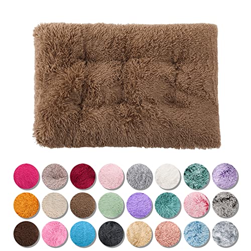 JRUI Hundekissen Flauschig, Langer Plüsch Hundebett Maschinenwaschbar, Super Warme Hundematte, Hundekorb Anti-Rutsch, Hundebetten für Grosse und Mittelgroße Hunde, Khaki S-55X40cm von JRUI