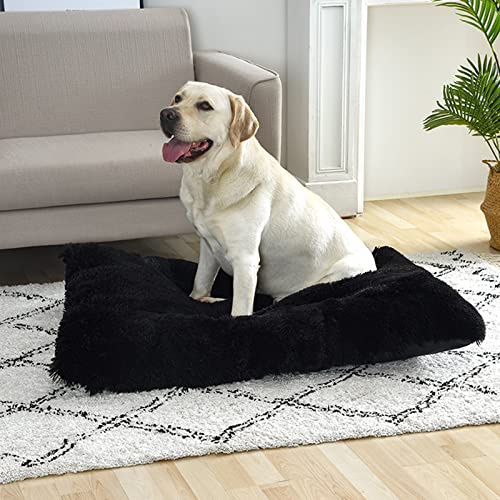 JRUI Hundekissen Flauschig, Langer Plüsch Hundebett Maschinenwaschbar, Super Warme Hundematte, Hundekorb Anti-Rutsch, Hundebetten für Grosse und Mittelgroße Hunde, Schwarz M-65X61cm von JRUI