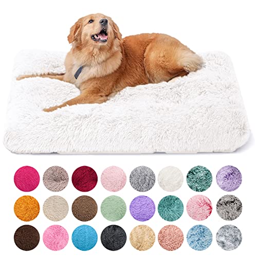 JRUI Hundekissen Flauschig, Langer Plüsch Hundebett Maschinenwaschbar, Super Warme Hundematte, Hundekorb Anti-Rutsch, Hundebetten für Grosse und Mittelgroße Hunde, Weiß M-65X56cm von JRUI