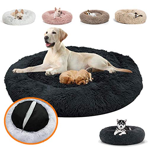 JRUI Orthopädisches Hundebett für Grosse Hunde & Extra Große Hunde, kuscheliges Hundekissen Donut plüsch Hundesofa hundekörbchen Flauschig Waschbar - Schwarz 120cm von JRUI