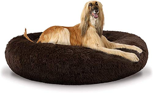 JRUI Weiches Hundebett Rund plüsch Haustierbett Donut HundeKorb Kuschelkissen Warme kuscheliges Hundesofa für Mittelgroße und Große Hunde- Braun 100x100x26cm von JRUI