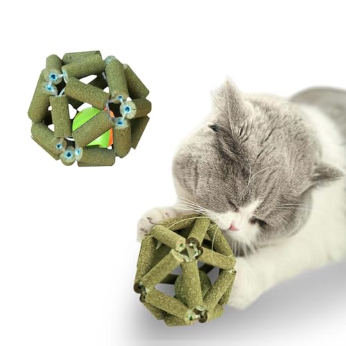 JRYGAC 2 Stück Katzenminze Ball, Natürlich Catnip Ball, Katzenminze Spielzeug, Cat Toys for Indoor Cats, Interaktive Katzenspielzeug Ball, für Reinigen und Knirschen der Zähne von Katzen (Grün) von JRYGAC