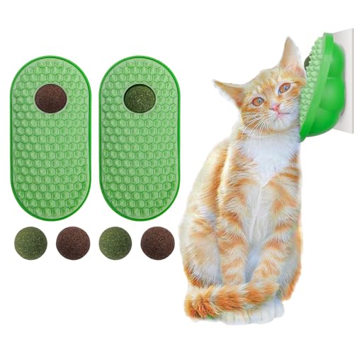 JRYGAC 2 Stück Katzenspielzeug SelbstbeschäFtigung, Katzenminze Ball, Katzenspielzeug, Catnip Ball, Katzenminze Spielzeug, Katzen-Selbstpflege-Wandkratzer für Massagen, Pflege, Kitzeln (Grün) von JRYGAC