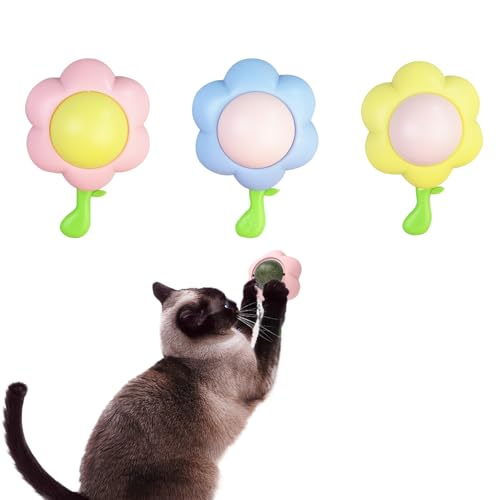 JRYGAC 3 Stück Katzenminze Balls Spielzeug für Katze, 360° Pfefferminzkugeln Catnip Ball Pflanze Cat, Zahnreinigung Dentales Essbares Kätzchenspielzeug, Katzenspielzeug (Blumen) von JRYGAC