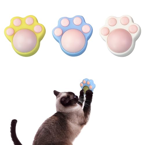 JRYGAC 3 Stück Katzenminze Balls Spielzeug für Katze, 360° Pfefferminzkugeln Catnip Ball Pflanze Cat, Zahnreinigung Dentales Essbares Kätzchenspielzeug, Katzenspielzeug (Katzenkrallen) von JRYGAC