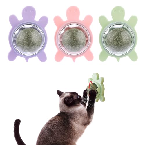 JRYGAC 3 Stück Katzenminze Balls Spielzeug für Katze, 360° Pfefferminzkugeln Catnip Ball Pflanze Cat, Zahnreinigung Dentales Essbares Kätzchenspielzeug, Katzenspielzeug (Schildkröte) von JRYGAC