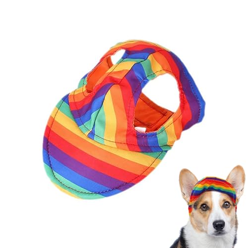 JRYGAC Hundemütze mit Elastischen Ohrlöchern, Einstellbar Sonnenschutz Hund Hunde Cap, Familienhüte Hundecap, Sommer Reise Hunde Kappe Hunde Hut für Hunde Haustiere Welpen (Regenbogenfarben) von JRYGAC