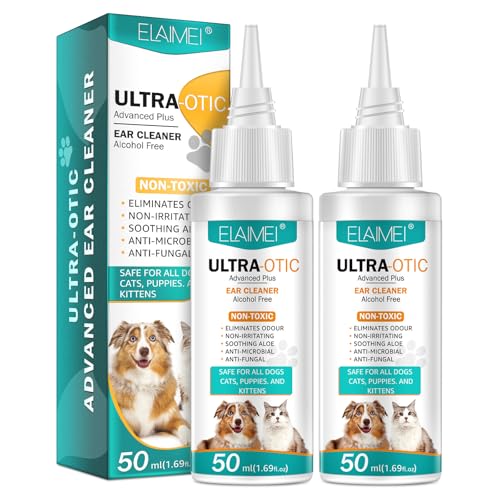 JSBNQRMZ Ohrenreiniger für Hunde & Katzen 50mlx2,Extra-starker Hundeohr Reiniger bei Entzündungen & Infektionen-Anti-FUNGAL Entfernung von Ohrenpuder für Haustiere,Ohrengeruch bei Haustieren von JSBNQRMZ