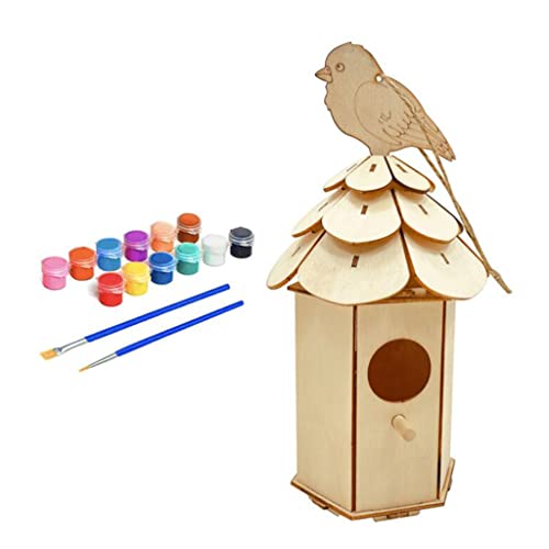 JSGHGDF Bunt bemaltes Holzornament-Set für Kinder, Vogelhaus-Bastelarbeiten von JSGHGDF