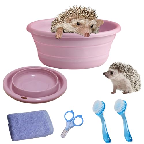 JSLZF Igel-Zubehör, Igel-Bad-Set, Kunststoff, faltbar, Igel-Badewanne, Igel-Nagelknipser, 2 x Badebürste, Badetuch, Haustier-Meerschweinchen-Bad für Kleintiere von JSLZF