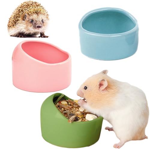 JSLZF Kleine Tierschale aus Keramik, Hamsterschale, Hamster-Futterschale, verhindert Umkippen, Spritzen und Kauen, Futterschale für Rennmäuse, Chinchilla, Ratten, Frettchen, Igel (3 Stück) von JSLZF