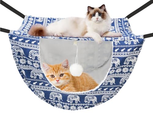 JSPYFITS Katzenkäfig-Hängematte mit Ball, doppellagig, hängend, verstellbar, weiches Haustierbett, geeignet für Kätzchen, Frettchen, Welpen, Kaninchen oder kleine Haustiere, 2-stöckiges Innenbett für von JSPYFITS