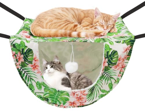 JSPYFITS Katzenkäfig-Hängematte mit Ball, doppellagig, hängend, verstellbar, weiches Haustierbett, geeignet für Kätzchen, Frettchen, Welpen, Kaninchen oder kleine Haustiere, 2-stöckiges Innenbett für von JSPYFITS