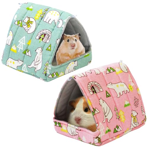 JSPYFITS Meerschweinchen-Versteck für Kleintiere, Meerschweinchenbett, waschbar, Käfigzubehör für kleine Haustiere, Kaninchen, Hamster, Chinchilla, Meerschweinchen, Eisbär, Wald, 2 Stück von JSPYFITS