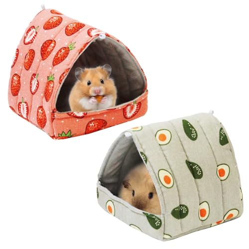 JSPYFITS Meerschweinchen-Versteck für Kleintiere, Meerschweinchenbett, waschbar, Käfigzubehör für kleine Haustiere, Kaninchen, Hamster, Chinchilla, Meerschweinchen, Erdbeere, Avocado, 2 Stück von JSPYFITS