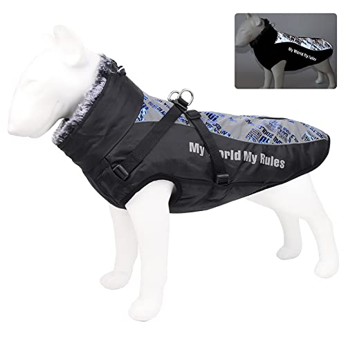 JSSEVN Hunde-Winterjacken, reflektierend, wasserdicht, kaltes Wetter, Windschutz, warmer Pullover, reflektierend, blau, 2XL von ＪＳＳＥＶＮ