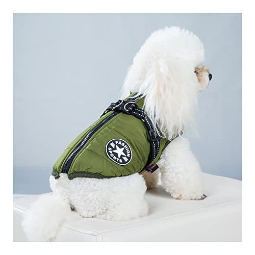 JSSEVN Hundekleidung für kleine Hundemantel, wasserdichte Winterjacke, warme Weste mit Hundegeschirr, für kleine, mittelgroße und große Hunde, Grün, L von ＪＳＳＥＶＮ