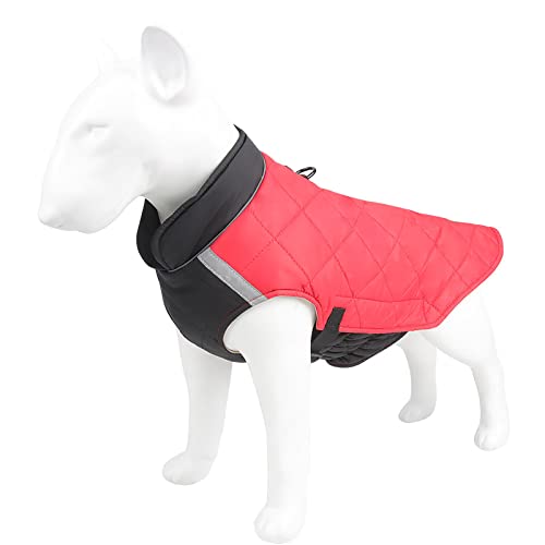 JSSEVN Hundemantel Wasserdichter Hunde-Regenmantel für kleine, mittelgroße Hunde, warme Kleidung, Wintermäntel, Jacken, Fleece, reflektierende Streifen, Rot, L von ＪＳＳＥＶＮ