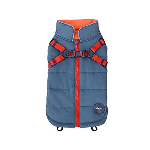 JSSEVN Warmer Hundemantel, wasserdichte Haustier-Winterjacke, Outdoor-Hundekleidung für kaltes Wetter, gepolstertes Geschirr mit D-Ringen, Blau L von ＪＳＳＥＶＮ