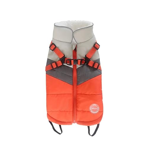 JSSEVN Warmer Hundemantel, wasserdichte Haustier-Winterjacke, Outdoor-Hundekleidung für kaltes Wetter, gepolstertes Geschirr mit D-Ringen, Orange, L von ＪＳＳＥＶＮ