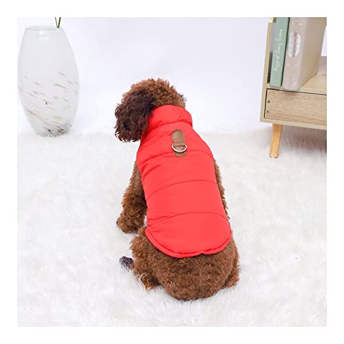 JSSEVN Warmer gepolsterter Hundemantel mit Geschirr für kleine Hunde, Winterspaziergang, schneefest, Hundejacken, pelzig, verstellbar, Rot, L von ＪＳＳＥＶＮ