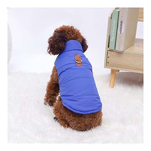 JSSEVN Warmer gepolsterter Hundemantel mit Geschirr für kleine Hunde, Winterspaziergang, schneefest, Hundejacken, pelzig, verstellbar, blau, M von ＪＳＳＥＶＮ