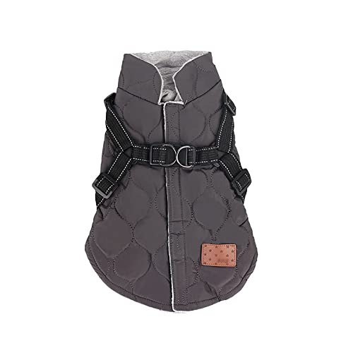 JSSEVN Wasserdichter Hundemantel, winddicht, kaltes Wetter, Fleece-Weste, warme Hundejacke, Pullover, Leinenring, reflektierend, Schwarz und Grau, M von ＪＳＳＥＶＮ