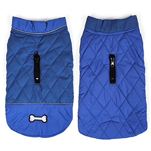 JSSEVN Wasserdichter Hundemantel Winter Warme Jacke Weste Winddicht Schneeanzug Hundekleidung Outfit Weste Haustiere Hundegeschirr Loch Blau XL von ＪＳＳＥＶＮ