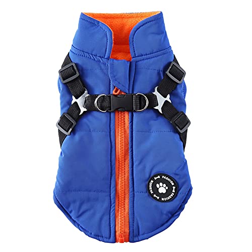 JSSEVN Wasserdichter Hundemantel Winter Warme Jacke Winddichte Haustierkleidung Hundejacke Outfit für kleine Hunde mit Geschirrloch Blau M von ＪＳＳＥＶＮ