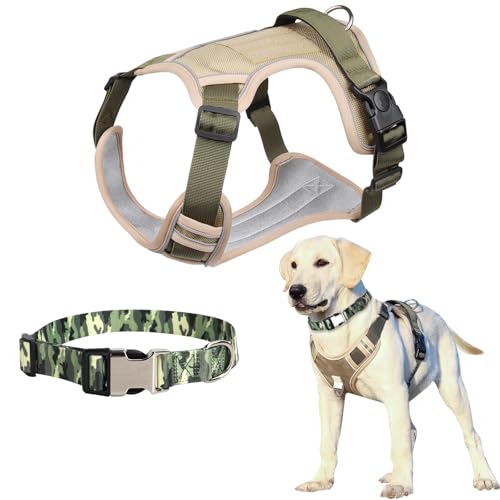 JSTHHTT Anti-Zug-Hundegeschirr mit Halsband, Reflektierendes Hundegeschirr, Hundegeschirr Grosse Hunde, Verstellbare Weste mit strapazierfähigem Griff, für Spaziergänge und Hunderennen von JSTHHTT