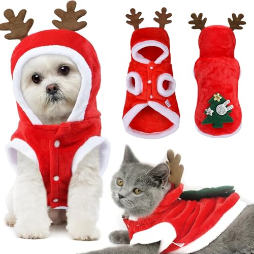 JSTHHTT Hunde Katzen Weihnachtskostüm, Haustier Weihnachtskostüm, Hundekostüme Weihnachten Elchkostüm, Haustier Kleidung, für Winter Frühling Weihnachten Hundebekleidung Rot von JSTHHTT