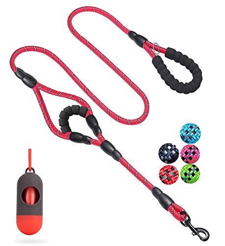 JSXD Hundeleine, 1,5 m, robust, Doppelgriff, gepolstert und reflektierend, Seil für kleine, mittelgroße und große Hunde, Rope Leash, rot von JSXD