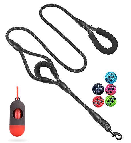 JSXD Hundeleine, 1,5 m, robust, Doppelgriff, gepolstert und reflektierend, Seil für kleine, mittelgroße und große Hunde, Rope Leash, schwarz von JSXD