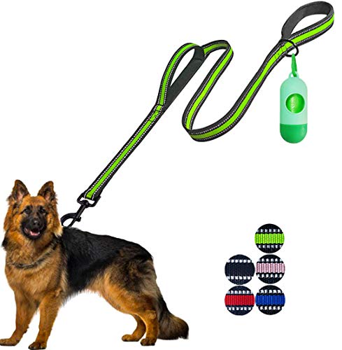 JSXD Hundeleine, 1,5 m, robust, Doppelgriff, gepolstert und reflektierend, Seil für kleine, mittelgroße und große Hunde, Wide Leash, grün von JSXD