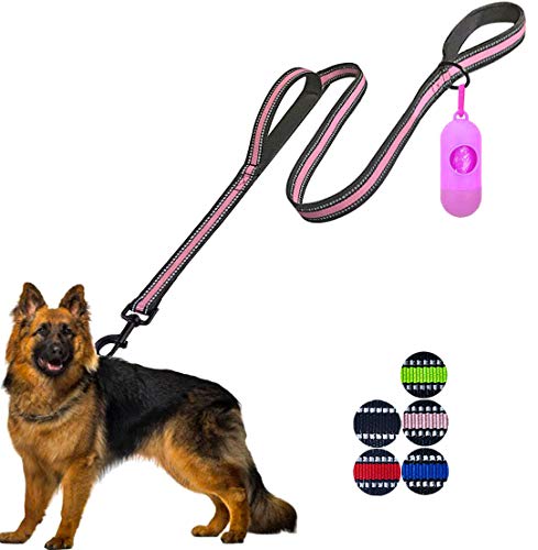 JSXD Hundeleine, 1,5 m, robust, Doppelgriff, gepolstert und reflektierend, Seil für kleine, mittelgroße und große Hunde, Wide Leash, rose von JSXD