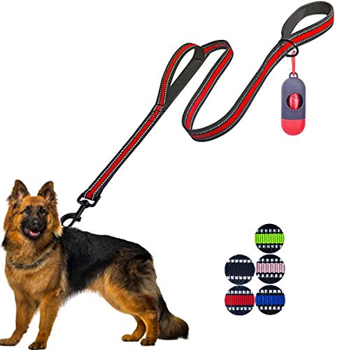 JSXD Hundeleine, 1,5 m, robust, Doppelgriff, gepolstert und reflektierend, Seil für kleine, mittelgroße und große Hunde, Wide Leash, rot von JSXD