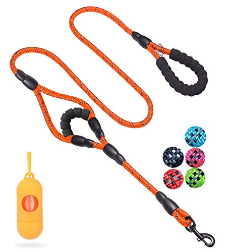 JSXD Hundeleine, 1,5 m, strapazierfähig, Doppelgriff, gepolstert und reflektierend, für kleine, mittelgroße und große Hunde, Rope Leash, Seil-Orange von JSXD