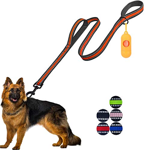 JSXD Hundeleine, 1,5 m, strapazierfähig, Doppelgriff, gepolstert und reflektierend, für kleine, mittelgroße und große Hunde, Wide Leash, Orange von JSXD