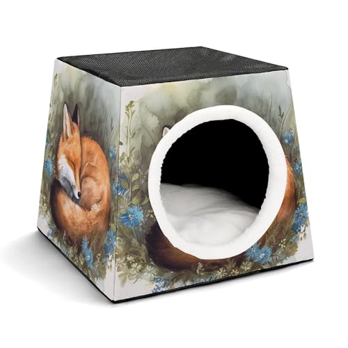 Capsule Pet Waterloo A Sleeping Fox Printed Foldable Dog House Cat Cave Soft Kitten Bed Warm Rabbit Nest Chinchillas Hideout for Indoor Small and Medium Animal von JTKLQBN