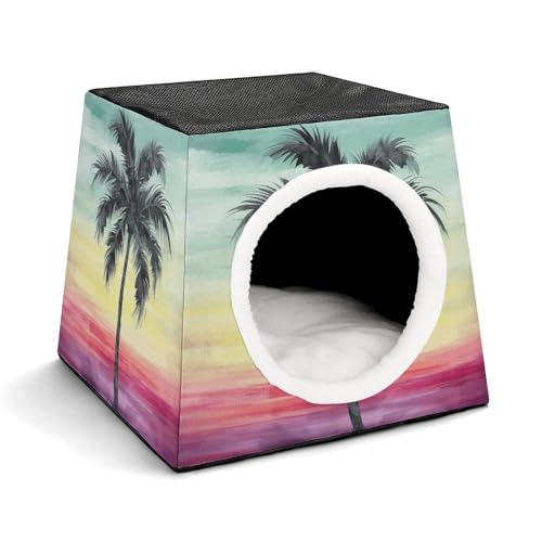 Capsule Pet Waterloo A Tropical Palm Tree Printed Foldable Dog House Cat Cave Soft Kitten Bed Warm Rabbit Nest Chinchillas Hideout for Indoor Small and Medium Animal von JTKLQBN