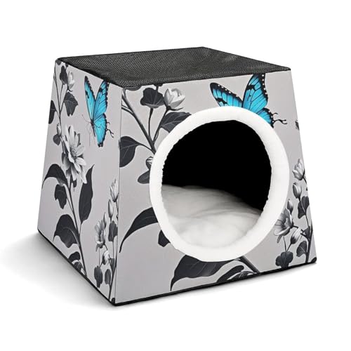 Capsule Pet Waterloo Blue Butterfly Flower Printed Foldable Dog House Cat Cave Soft Kitten Bed Warm Rabbit Nest Chinchillas Hideout for Indoor Small and Medium Animal von JTKLQBN