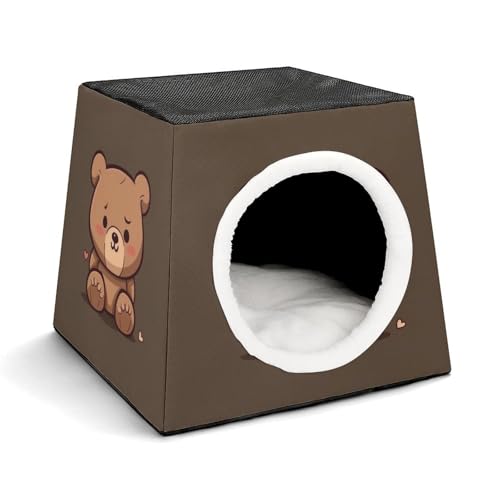 Capsule Pet Waterloo Cartoon Brown Cute Bear Printed Foldable Dog House Cat Cave Soft Kitten Bed Warm Rabbit Nest Chinchillas Hideout for Indoor Small and Medium Animal von JTKLQBN