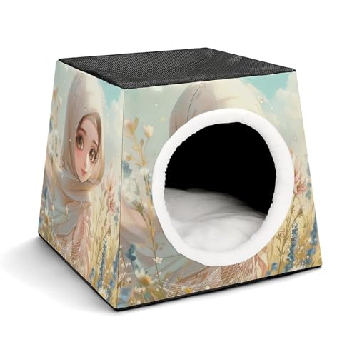 Capsule Pet Waterloo Cartoon Muslim Girl Printed Foldable Dog House Cat Cave Soft Kitten Bed Warm Rabbit Nest Chinchillas Hideout for Indoor Small and Medium Animal von JTKLQBN